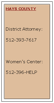 Text Box: HAYS COUNTYDistrict Attorney:512-393-7617Women’s Center:512-396-HELP