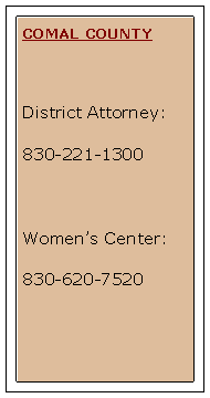 Text Box: COMAL COUNTYDistrict Attorney:830-221-1300Women’s Center:830-620-7520